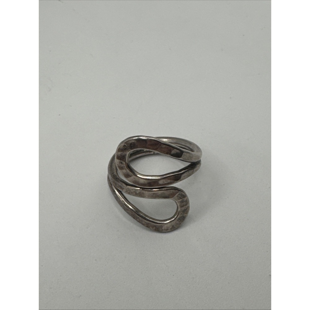 VINTAGE 925 Hammered STERLING‎ SILVER CUT OUT DESIGN WRAP AROUND RING SIZE 6.75